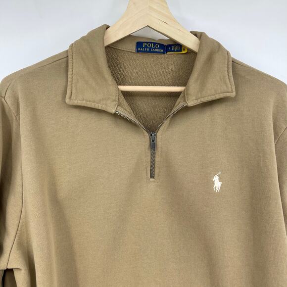 Polo Ralph Lauren | Loopback Fleece Quarter Zip Sweatshirt in Desert Khaki L - Picture 5 of 11